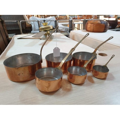 59 - Graduating Set of 6 x Copper Saucepans with Handles (Ø:7cm to 16cm), (6)