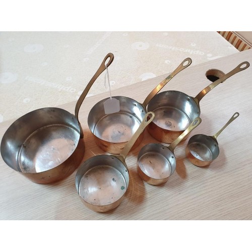 59 - Graduating Set of 6 x Copper Saucepans with Handles (Ø:7cm to 16cm), (6)
