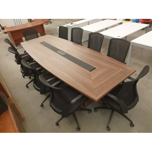 21 - Timoset Walnut Conference Table with Black Leatherette Inset Center and Power / USB / Network Cable ... 