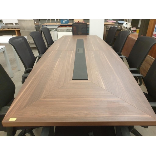 21 - Timoset Walnut Conference Table with Black Leatherette Inset Center and Power / USB / Network Cable ... 