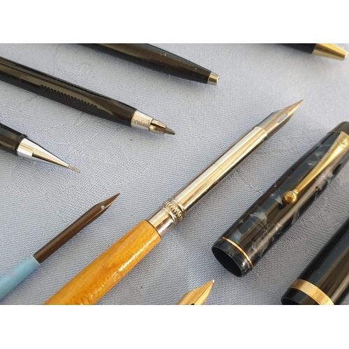 4 - Large Collection of Vintage Pens and Pencils Incl; Parker Duofold and Slimfold Fountain Pens, Sheaff... 