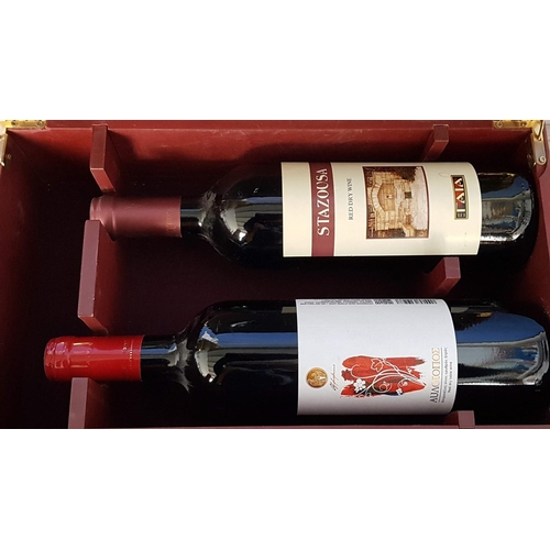 172 - Wooden Wine Holder with 2 x Bottles of Wine and Various Wine Accessories