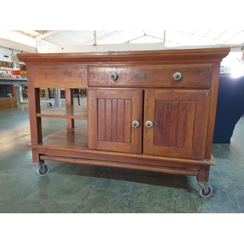 217 - Solid Wood Kitchen Island / Unit with Front & Side Drawers (Porcelain Handles), Double Cupboard and ... 