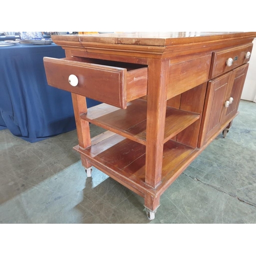 217 - Solid Wood Kitchen Island / Unit with Front & Side Drawers (Porcelain Handles), Double Cupboard and ... 