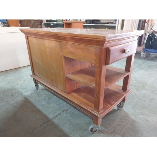 217 - Solid Wood Kitchen Island / Unit with Front & Side Drawers (Porcelain Handles), Double Cupboard and ... 