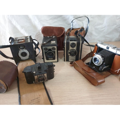 13C - Collection of Vintage Cameras; Box Cameras Include; Coronet Twelve 20, Kodak Brownie Model C and One... 