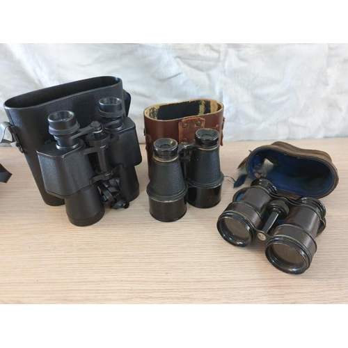 13D - 3 x Pairs of Binoculars (Early French & British and One Other in Cases), (3)