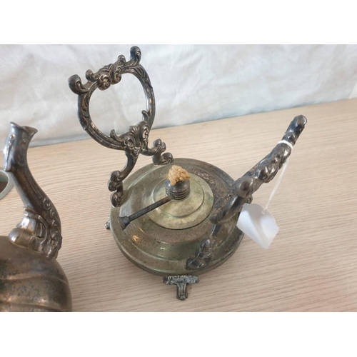 174 - Vintage Silver Plated Kettle on Warming Stand with Burner (Nb. One of Four Support Arms in Detached ... 