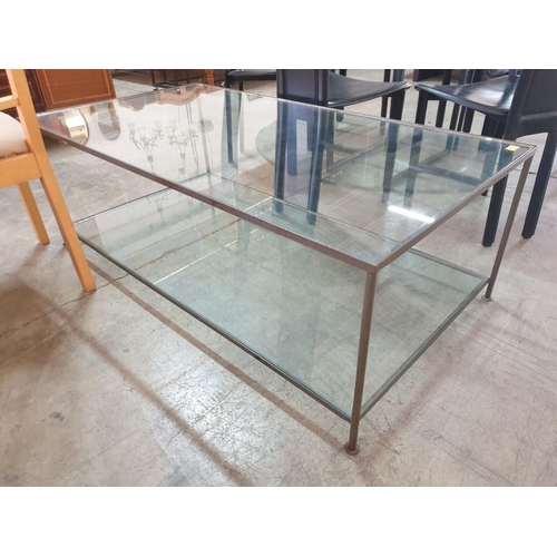 176A - Heavy 2-Tier Rectangular Wrought Iron and Glass Coffee Table (Approx. 130 x 70 x 45cm)