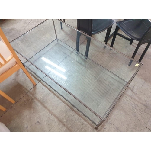 176A - Heavy 2-Tier Rectangular Wrought Iron and Glass Coffee Table (Approx. 130 x 70 x 45cm)