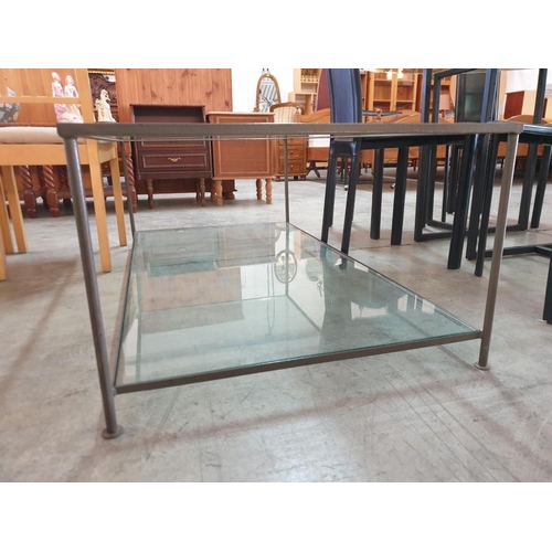 176A - Heavy 2-Tier Rectangular Wrought Iron and Glass Coffee Table (Approx. 130 x 70 x 45cm)