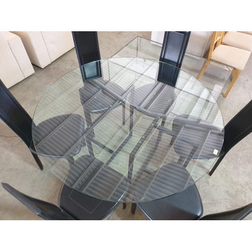 176C - Round Dinning Table with Thick Glass Top Over 2 - Metal Legs (Black Colour), (Ø:135cm) Together with... 