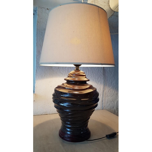 182 - Large Ceramic Base Table Lamp (Dark Brown Ceramic) and Classic Cream Colour Lamp Shade (Un-Tested)