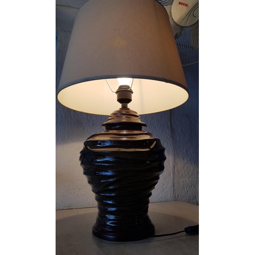 182 - Large Ceramic Base Table Lamp (Dark Brown Ceramic) and Classic Cream Colour Lamp Shade (Un-Tested)