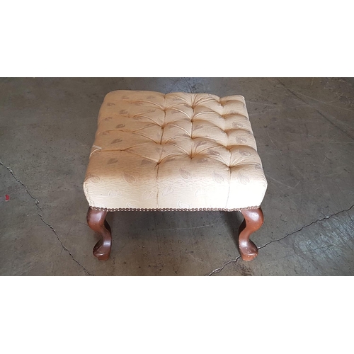 257A - Vintage Style Square Stool / Footstool (53 x 53 x 38cm) with Beige Upholstery and Wooden Legs