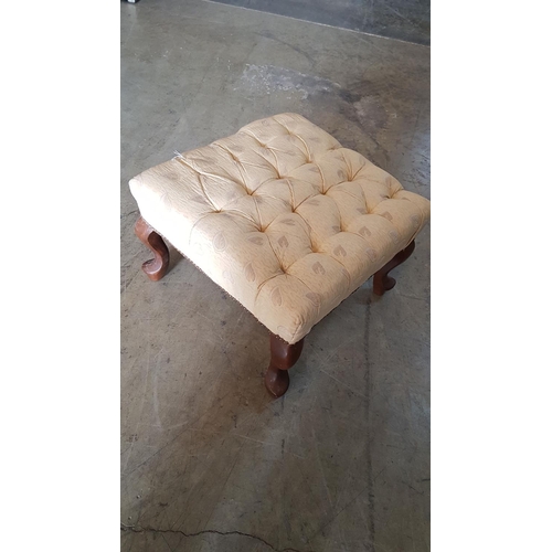 257A - Vintage Style Square Stool / Footstool (53 x 53 x 38cm) with Beige Upholstery and Wooden Legs