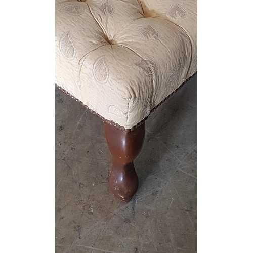 257A - Vintage Style Square Stool / Footstool (53 x 53 x 38cm) with Beige Upholstery and Wooden Legs