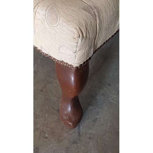 257A - Vintage Style Square Stool / Footstool (53 x 53 x 38cm) with Beige Upholstery and Wooden Legs