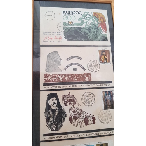 258 - 2 x Framed Collections of 7 Cyprus First Day Covers, Circa 1970's and 1980's, Mostly with Makarios T... 