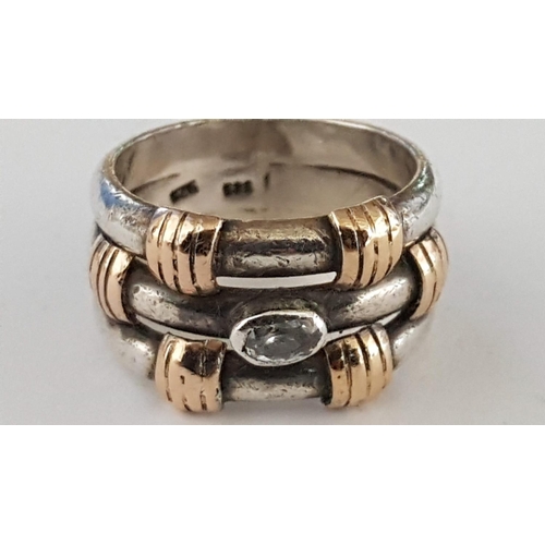 194 - 3 x 2-Tone Fashion Silver / Gold Colour Rings (Size L/M, O, O)