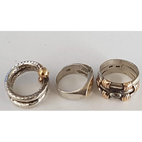 194 - 3 x 2-Tone Fashion Silver / Gold Colour Rings (Size L/M, O, O)