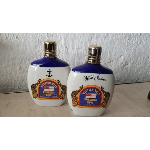 203 - 2 x Bottles of 'British Navy Pusser's Rum' West Indies, Made in England, Hand Cast Porcelain Flasks ... 