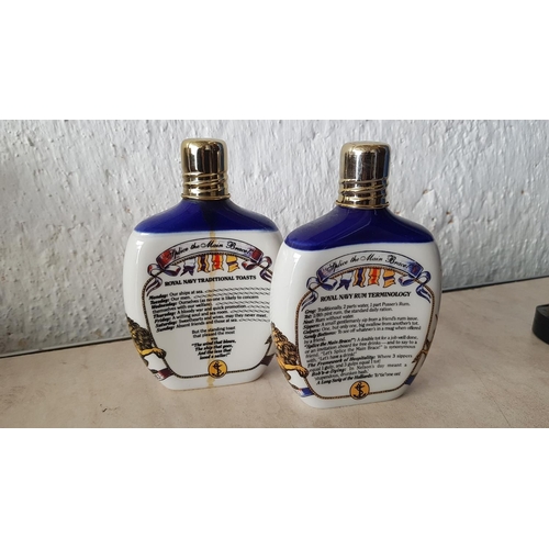 203 - 2 x Bottles of 'British Navy Pusser's Rum' West Indies, Made in England, Hand Cast Porcelain Flasks ... 