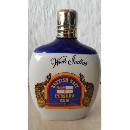 203 - 2 x Bottles of 'British Navy Pusser's Rum' West Indies, Made in England, Hand Cast Porcelain Flasks ... 