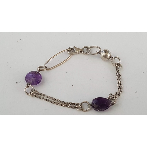 208 - Collection of 4 x Silver Bracelets Incl. 2 x Bangles, 1 x Chain Bracelet and 1 x Decor with Violet S... 