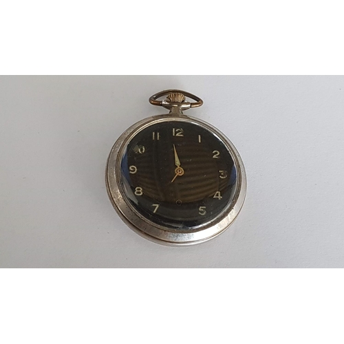 261 - Vintage German Pocket Watch in Chrome Case with Black Face, Manual Wind & Running When Lotted. Nb. A... 