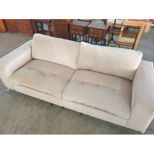 18 - Modern Beige Fabric 3-Seater Sofa with Deep Cushions Over Chrome Legs (Approx. 228 x 93 x 68cm)