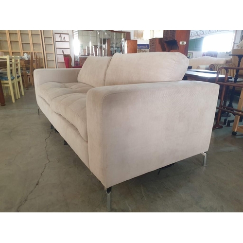 18 - Modern Beige Fabric 3-Seater Sofa with Deep Cushions Over Chrome Legs (Approx. 228 x 93 x 68cm)