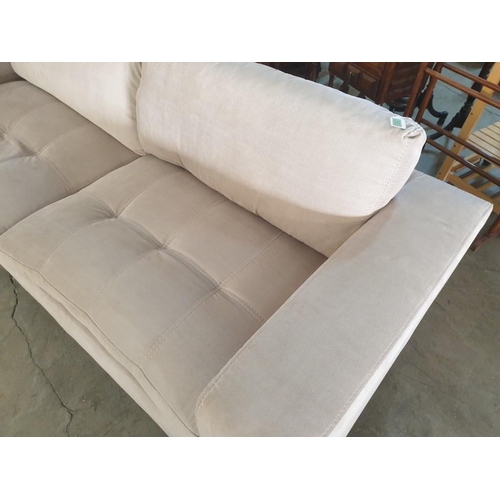 18 - Modern Beige Fabric 3-Seater Sofa with Deep Cushions Over Chrome Legs (Approx. 228 x 93 x 68cm)