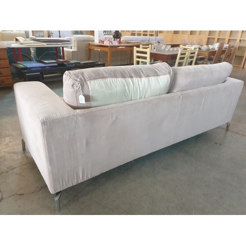 18 - Modern Beige Fabric 3-Seater Sofa with Deep Cushions Over Chrome Legs (Approx. 228 x 93 x 68cm)