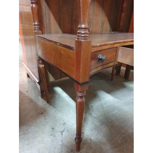 22 - Antique Pine Veneer Wash Stand with Turned Uprights, Concave Front, Lower Shelf and Mahogany Drawer ... 