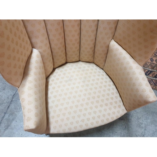 23 - Antique Regency Blanche Bergere Lounge / Reading Tub Chair in Cream & Gold Tone Patterned Fabric wit... 