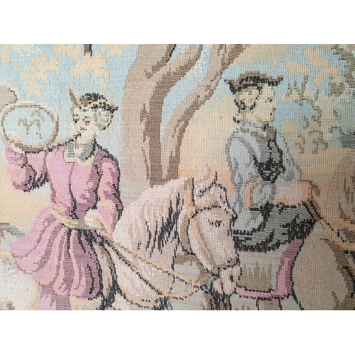 58 - Huge Framed Embroidery of Victorian Style Hunting Scene in Gold Colour Carved Wooden Frame (Overall ... 