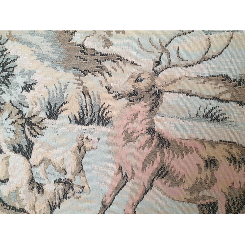 58 - Huge Framed Embroidery of Victorian Style Hunting Scene in Gold Colour Carved Wooden Frame (Overall ... 