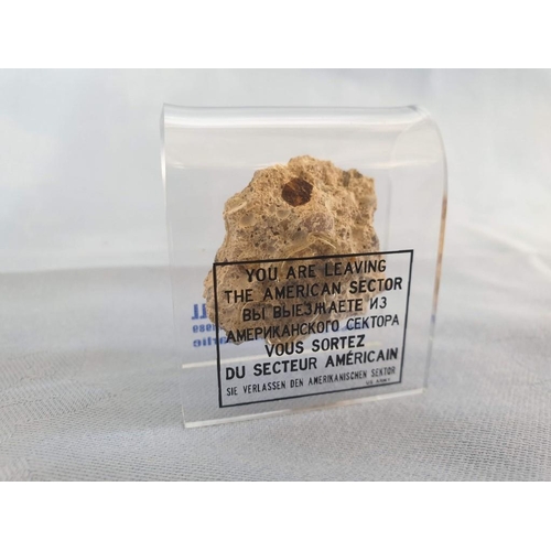 12 - Small Chunk of the Berlin Wall (Allied Check Point Charlie, 13.08.1961 - 09.11.1989) in Perspex Stan... 