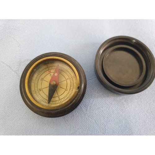 14 - Antique Brass E.P. Whitehead Military Compass with Leather Pouch, Together with Two Other Small Comp... 