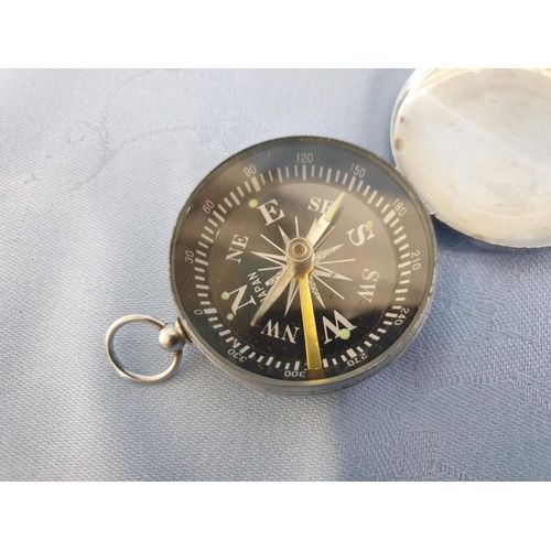 14 - Antique Brass E.P. Whitehead Military Compass with Leather Pouch, Together with Two Other Small Comp... 