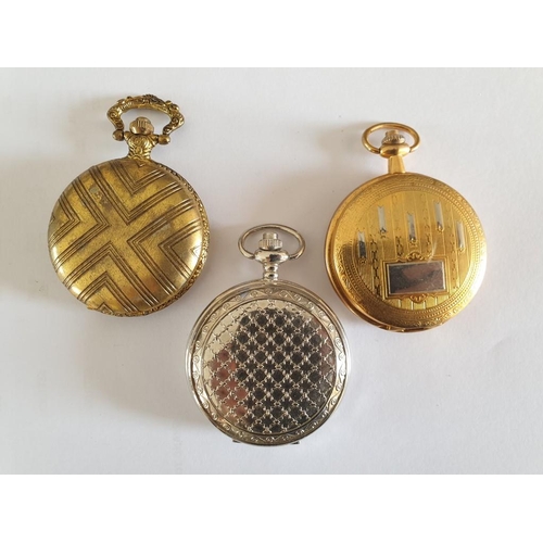 102 - 3 x Full Hunter Pocket Watches in Decorative Metal Cases; Linage, Bargello & Demur (Quartz, Untested... 