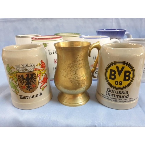 105 - Large Collection of Beer Mugs etc, Incl. Hand Made in Cyprus, Vintage German, Brass One and Small 'E... 