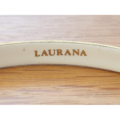 111 - Vintage 'Laurana' (Italy) Enamel Bangle Bracelet with Gold Tone Flower & Leaf Pattern (Internal Diam... 