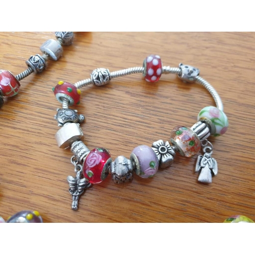 115 - Pandora Style Necklace and Bracelet with Collection of Approx. 46 Colourful Charms Marked 925 Silver... 