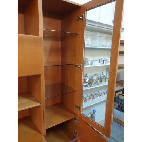 121 - Modern Cherry Wood Colour Lounge Display Unit with Open Shelving, 2 x Glass Cabinets, Cupboards and ... 