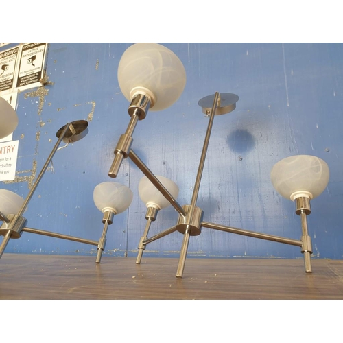 122 - Pair of Modern 'Herstal Cole Chandelier' Chrome 3-Spot Ceiling Lights with Alabaster (?) Shades (2)