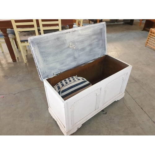 128 - Vintage Wooden Blanket Box / Chest, White Finish (Approx. 95 x 42 x 52cm)