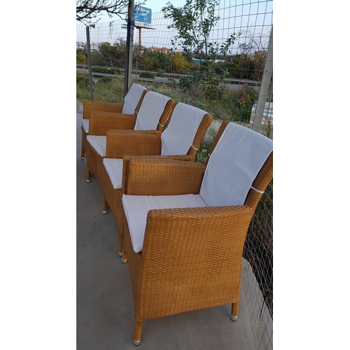 136 - Set of 4 x Rattan Garden Armchair with White Cushions