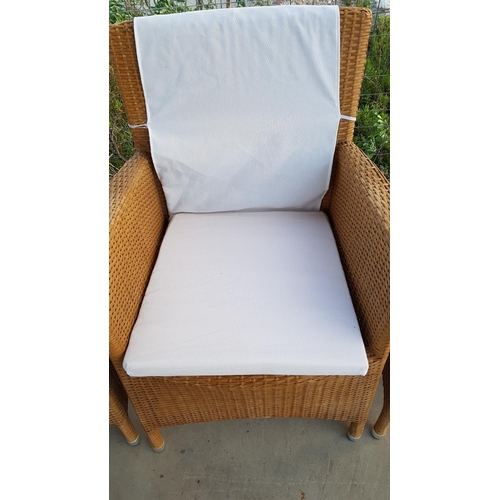 136 - Set of 4 x Rattan Garden Armchair with White Cushions